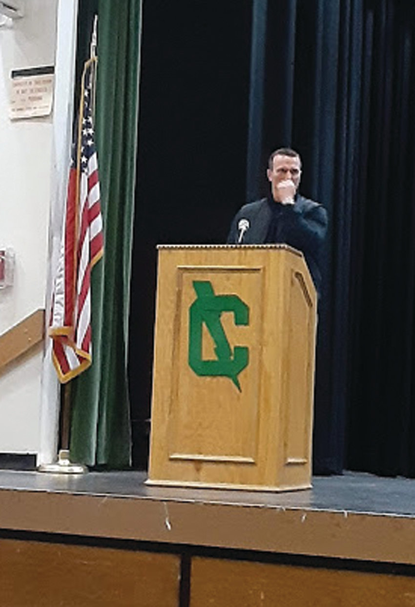 EMOTIONAL EXPERIENCE: Although he’s told his story hundreds of times and to millions of people, Fall River native Chris Herren struggled to keep his composure throughout the presentation. He noted that speaking to an audience back at home, with many familiar faces in front of him, was particularly challenging.